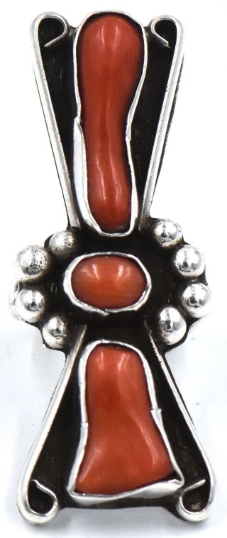 VINTAGE OLD PAWN SOUTHWEST SALMON CORAL RING SIZE 5.  5 HOURGLASS STERLING SILVER 2