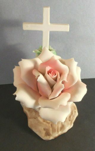 Capodimonte Porcelain Pink Rose | Italy | Flower | W Cross Vtg Figurine