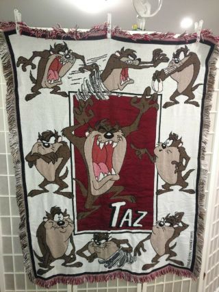 1996 Vintage Taz Looney Tunes Throw Blanket Warner Bros Tasmania Devil
