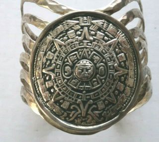 Vintage Alpaca Silver Mayan Calendario Mexico Cuff Cosmos HEAVY Bracelet EUC 43g 2