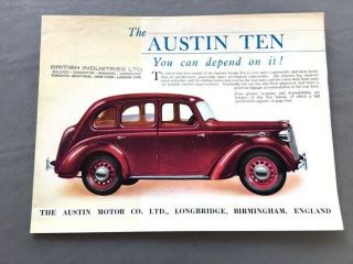 1951 Austin Ten Factory Vintage Car Sales Brochure Folder