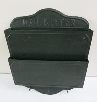 Vintage Metal Mail Keeper Organizer,  Industrial Dark Green With Key Holder