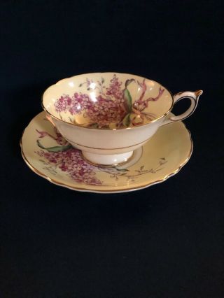 Vintage Paragon Lilac In Buttercup Color Double Warrant Tea Cup & Saucer