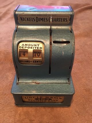 Vintage Mechanical Coin Bank Cash Register.  Uncle Sam 