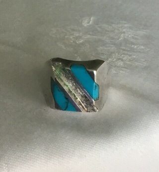 Men’s Vintage STERLING & TURQUOISE Heavy RING Sz 10.  (18.  61g) 2