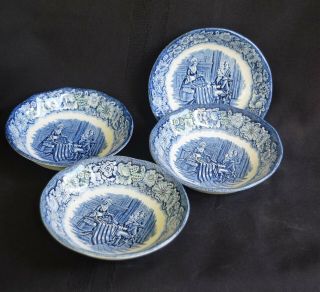 Vtg Set Of 4 Dessert Bowls Liberty Blue Historic Colonial Scenes Betsy Ross