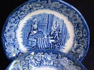 VTG Set of 4 Dessert Bowls Liberty Blue Historic Colonial Scenes Betsy Ross 3