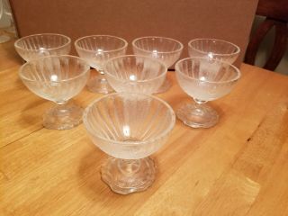Vintage Anchor Hocking Clear Textured Glass Clam Shell Champagne Glasses Set 8