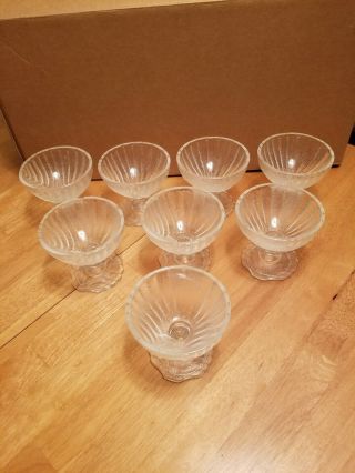 Vintage Anchor Hocking Clear Textured Glass Clam Shell Champagne Glasses Set 8 2