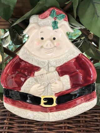 Vintage Santa Pig Christmas Holiday Snack Tray Omnibus Fitz&floyd Euc Great Gift