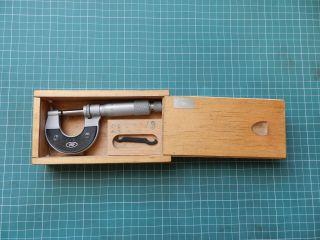 Vintage Micrometer Poland Fwp 0.  01 With Wooden Box