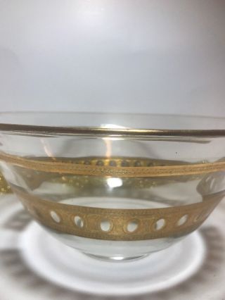 Vintage Culver Antigua Gold Crackle Thumbprint Pattern Punch Bowl
