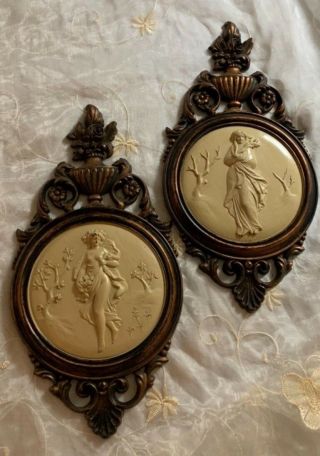 Pair Vintage Coppercraft Guild Classical Ladies Wall Plaques 4056a & B Dart Inc