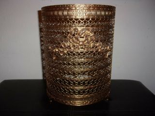 Vintage Mid Century Hollywood Regency Ormulu Gold Filigree Waste Basket Cover