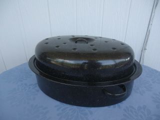 Vintage Large Enamel Baking Oven Roasting Dish And Lid