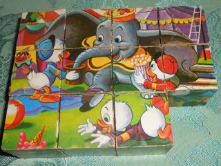 Vintage Disney Mickey,  Donald 3 Little Pigs Picture Puzzle Blocks
