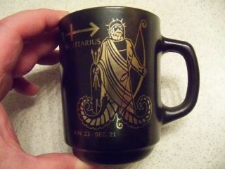 Vintage Anchor Hocking Zodiac Sagittarius The Archer Coffee Cup Mug Black & Gold