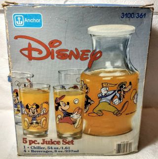 Vintage Mickey Mouse Ah Disney 5 Pc.  Juice Set 54 Oz.  Chiller 4 Beverage 8 Oz.