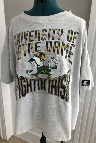 True Vintage 80s Starter University Of Notre Dame Fighting Irish T - Shirt Huge Xl