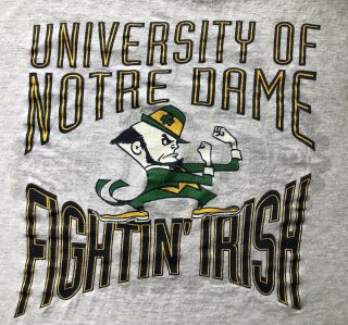 True Vintage 80s STARTER University Of Notre Dame FIGHTING IRISH T - shirt HUGE XL 2