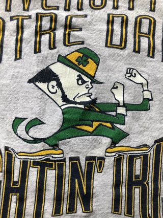 True Vintage 80s STARTER University Of Notre Dame FIGHTING IRISH T - shirt HUGE XL 3