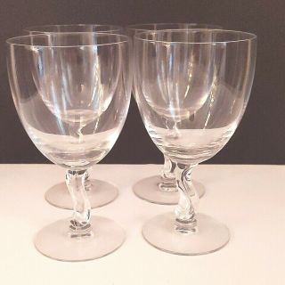 4 Vintage Fostoria Crystal Clear " Contour " Water Glasses Mid - Century - Signed