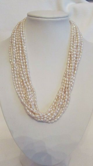 Vintage 18 " Gold Tone 10 Strand Fresh Water Pearls Necklace Y