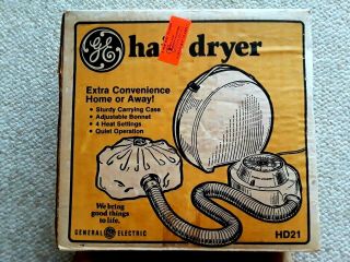 Vintage Ge General Electric Portable Soft Bonnet Hair Dryer Case Hd21