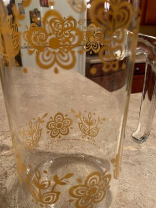 Vintage Pyrex Glass Pitcher Gold Butterfly - Glass handle open 7” x 3.  75” 2
