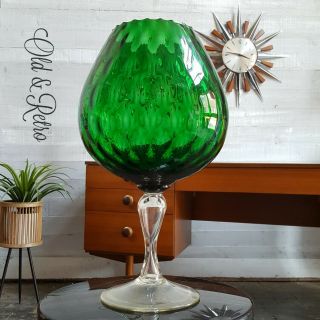 Vintage Empoli Murano Green Oversized Brandy Glass Vase Large Big 39cm X 20cm