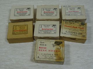 11 X Boxes Of Vintage Fishing Hooks Includes 7 X Mustad & Son Made In Norway