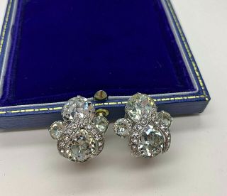 Vintage Jewellery Signed Eisenberg Clear Crystal Clip On Earrings