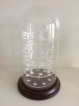 Vtg 45 Thimble Glass Dome Display Case With Walnut Wood Base And 5 Plexi Shelves