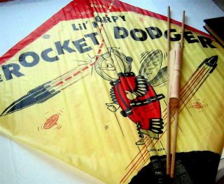 Vintage Kite " Rocket Dodger " Space Age Spaceman 1950 
