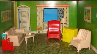 Vintage Marx Dollhouse Hard Plastic Livingroom Furniture Set 1/12 Scale