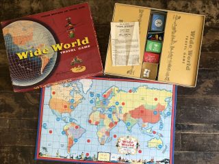 Vintage 1957 Wide World Travel Board Game Parker Brothers Complete