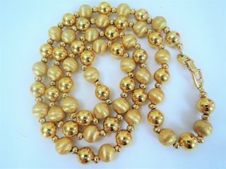 Heavy Vintage " Napier " 30 Inch Shiny To Shimmery Gold Plated Bead Necklace Chain