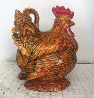 Vintage Atlantic Mold Hand Painted Ceramic Hen Rooster Chicken Cookie Jar Farm 5
