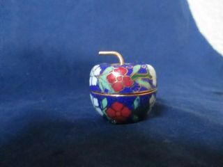 Vtg Blue,  Red,  White,  Green and Gold Miniature Cloisonne Apple Trinket Holder 2