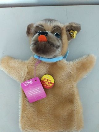 Vintage Steiff Mopsy Dog Hand Puppet With Ear Button And Tag