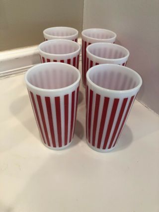 Set Of 6 Vintage Hazel Atlas Red White Stripe Tumbler Glass