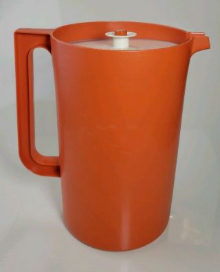 Vintage Tupperware 1 Gallon Harvest Orange Pitcher 1416 Push Button Lid Vguc