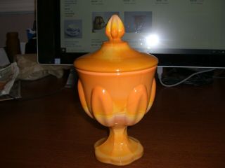 Vintage L.  E.  Smith Orange Slag Simplicity Bittersweet Candy Dish With Lid