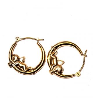 14k yellow gold ladies angel hoop earrings 1.  1g estate womens vintage 4