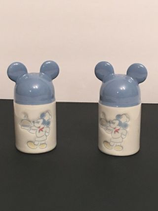 Gourmet Mickey Mouse Blue Ears Salt Pepper Shaker Set Disney Parks Vintage Chef