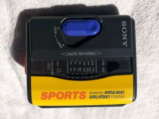 Vintage Sony Sport Cassette Radio Walkman Yellow Bass Wm - Fs395 With Strap