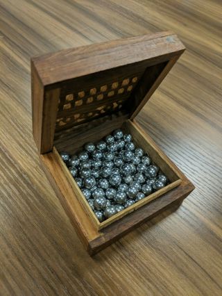 Vintage Engraved Japanese Pachinko Steel Balls In Ornate Wooden Box 100,