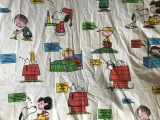 Vintage 1971 Peanuts Gang Charlie Brown Snoopy Lucy Twin Fitted Bed Sheet Fabric