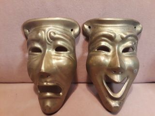 Vintage Comedy & Tragedy Brass Masks,  Signed - Mardi Gras Orleans Basiris