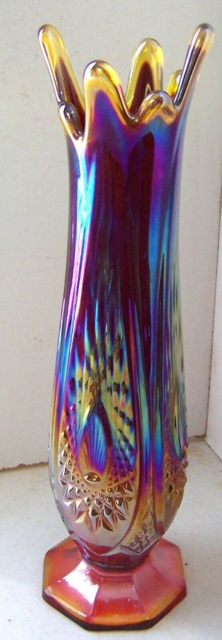 Vintage Indiana Glass Company Red Sunset Art Glass Carnival Vase 11 3/4 " Tall